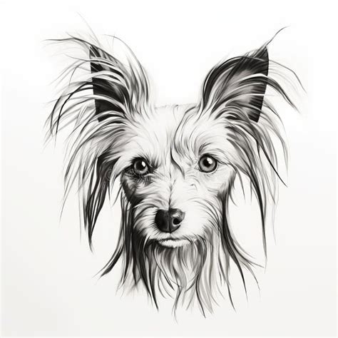 Minimalist Black Line Sketch Art of Chinese Crested Dog Stock ...