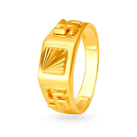 Buy Geometric Gold Swastik Ring For Men At Best Price Tanishq Uae