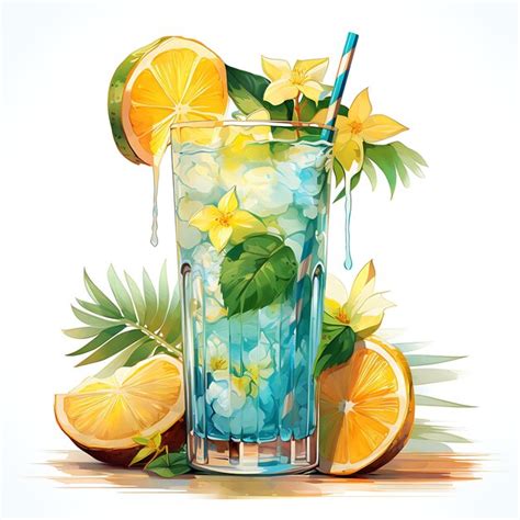 Premium Ai Image Watercolor Of A Tropical Malibu Drink Exuding The