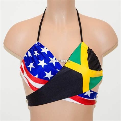 Padded American Flag And Jamaican Flag Wrap Around Top Body Wrap Around Triangle Halter Bikini