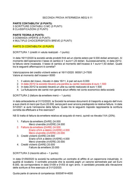 Soluzione Parziale Seconda Prova Intermedia Mdq Parte