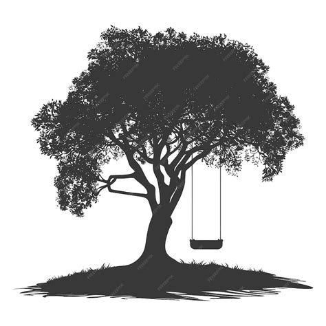 Silhouette Tree With A Swing Black Color Only Premium Ai Generated Vector