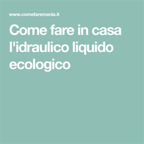 Come Fare In Casa L Idraulico Liquido Ecologico Pulizie Di Casa