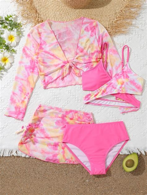 Tween Girl Tie Dye Bikini Swimsuit With Cover Up SHEIN UK