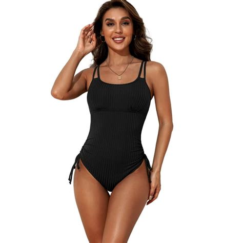 Alove Women Ribbed Tie Side One Piece Swimsuit 1 Piece Bathing Suit