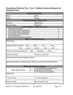 Fillable Online Form Medical Clearance Request For Respirator User