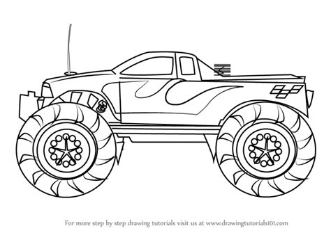 Learn How to Draw a Monster Truck (Trucks) Step by Step : Drawing Tutorials