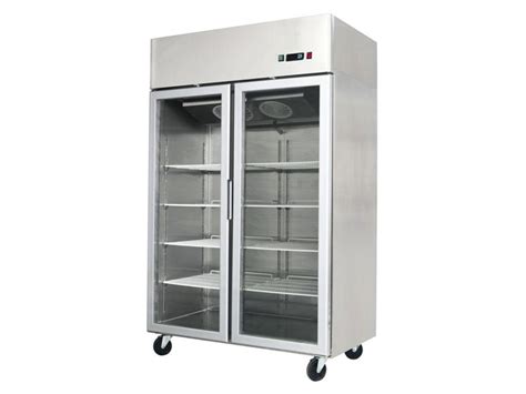 Large Upright Two Door Stainless Steel Glass Display Freezer