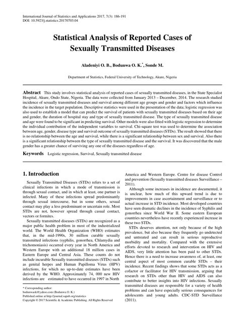 Pdf Statistical Analysis Of Reported Cases Of Sexually Transmitted Diseases