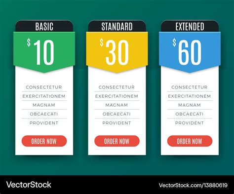 Comparison price chart table pricing plan Vector Image