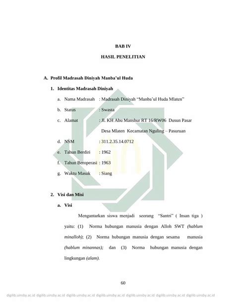 PDF BAB IV HASIL PENELITIAN A Profil Madrasah Diniyah Manba