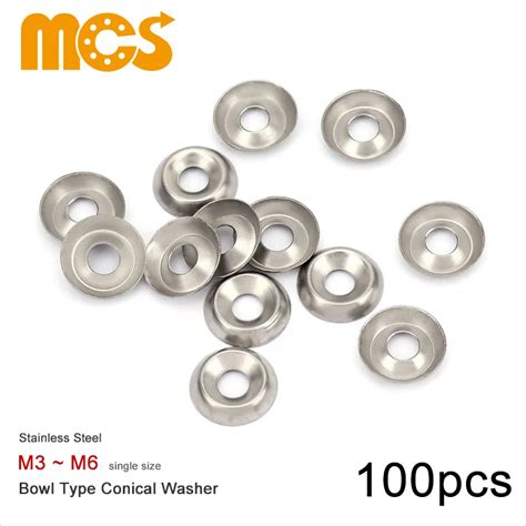 100pcs Bowl Type Conical Washers Stainless Steel Countersunk Cup M3 M4