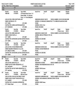 Fillable Online PASCO COUNTY FLORIDA PERMITS ISSUED SINCE LAST RUN