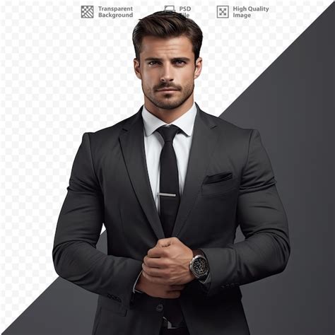 Premium PSD A Man In A Suit Stands In Front Of A Picture Of A Man In