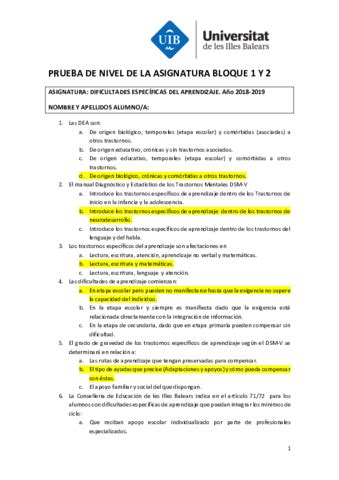 PRUEBA DE NIVEL DE LA ASIGNATURA BLOQUE 1 Y 2 Pdf