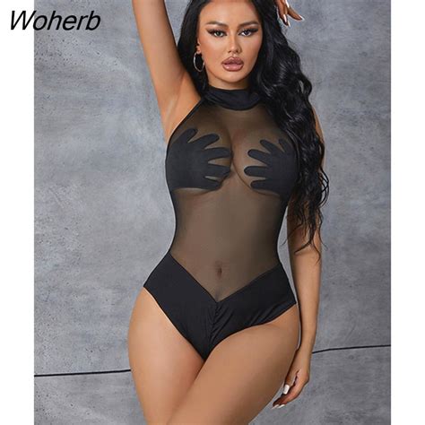 Woherb Through Sexy Bodysuit Lingerie Summer Fashion Trends Women