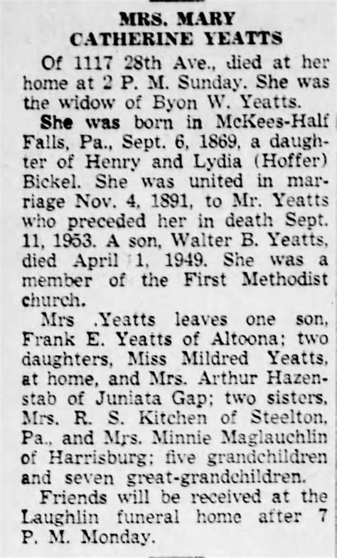 Obituary For Mary Catherine Yeatts