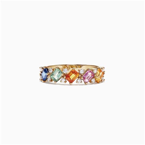 Effy Watercolors 14k Yellow Gold Multi Sapphire Diamond Ring 1 52 Tcw