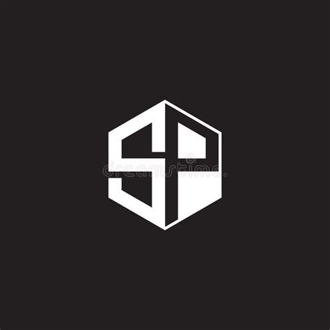 sp logo monogramm hexagon mit negativem schwarzen hintergrund vektor