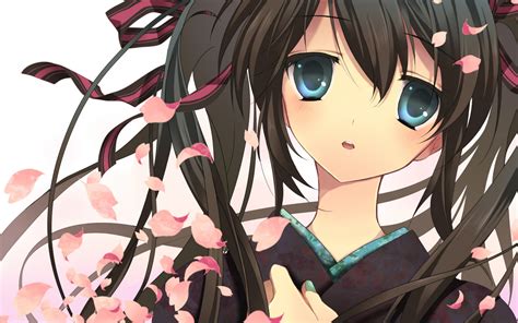 Wallpaper Illustration Anime Brunette Artwork Black Hair Petals