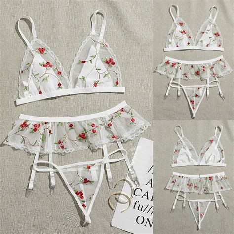 Snowsong Lingerie For Womensexy Lingerie 3pcs Bra Lace Embroidery Bow