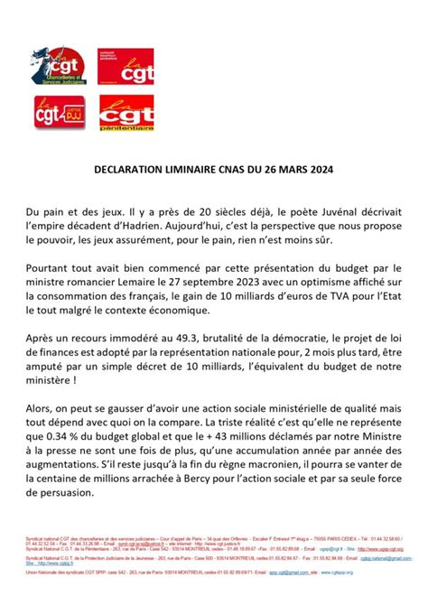 Action Sociale D Claration Liminaire Au Cnas Du Mars Cgt