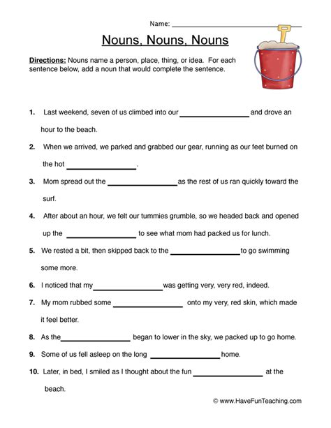 Nouns Fill In The Blanks Worksheet By Teach Simple