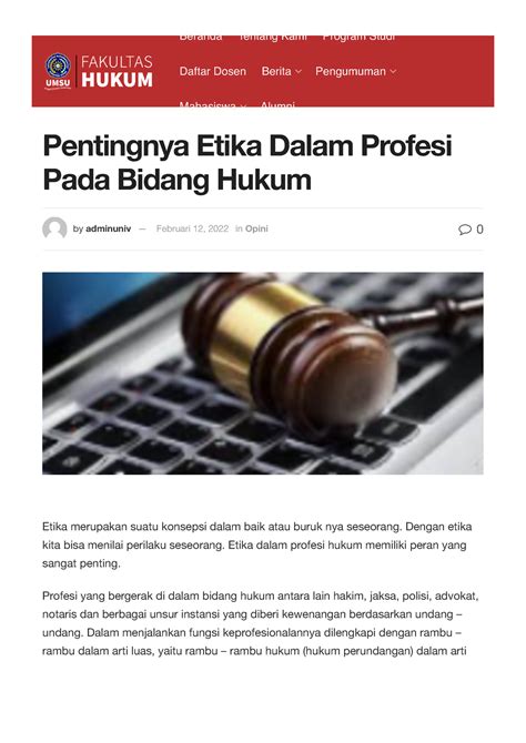 Pentingnya Etika Dalam Profesi Pada Bidang Hukum Fakultas Hukum