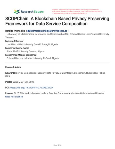 PDF SCOPChain A Blockchain Based Privacy Preserving Framework For