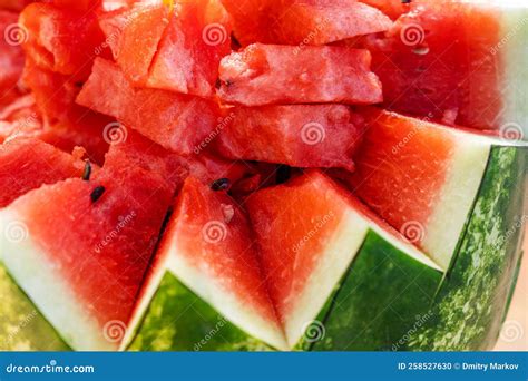 Pieces Of Juicy Ripe Watermelon Figured Cutting Of Fruits And Vegetables For Table Decoration