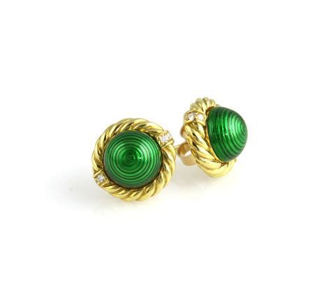 Yellow Gold and Green Enamel Stud Earrings Enamel Stud Earrings, Green Enamel, Yellow Gold ...