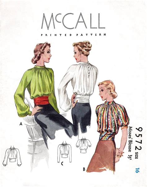 Vintage Sewing Pattern 1930s Blouse Pattern Bishop Or Puff Sleeves