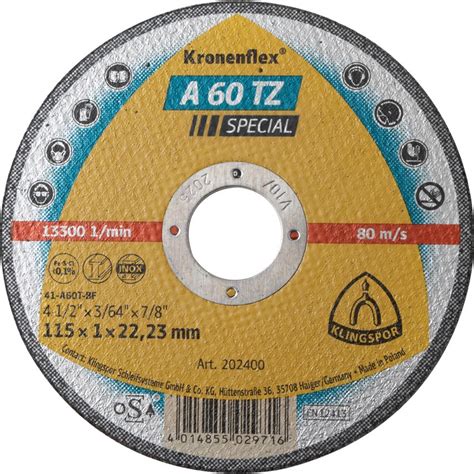 Klingspor 202400 A60TZ Special Kronenflex Cutting Discs 115x1x22mm