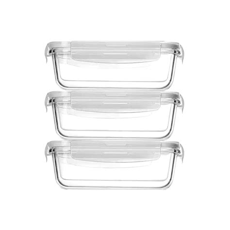 Leak Proof Heat Resistant Glass Food Containers Pack Rectangle