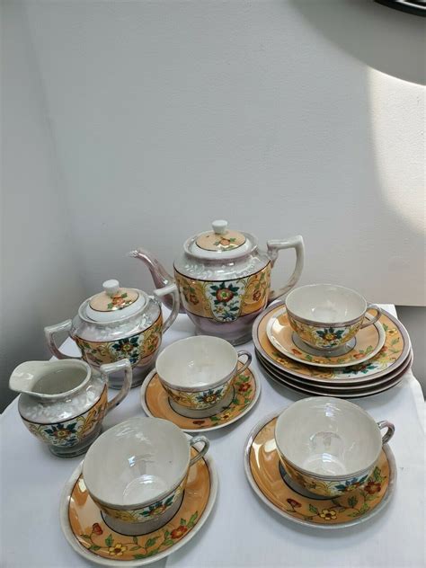 Beautiful Vintage Takito Hand Painted Lusterware Porcelain Tea Set