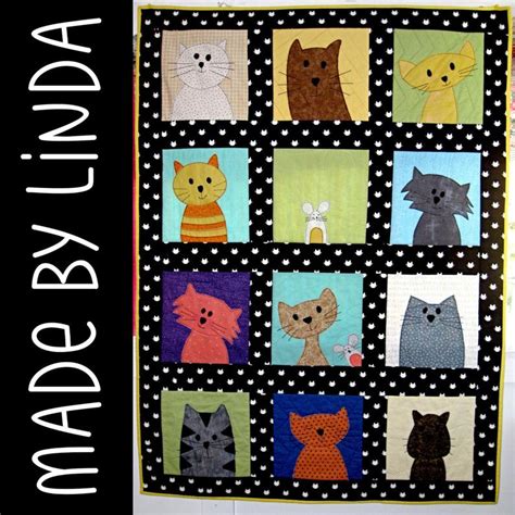 Cats Quilt Applique Pattern Workshop Easy Pdf Pattern For Etsy Cat