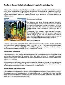 Taiga Biome Biology Ecology Guided Reading With Comprehension Questions