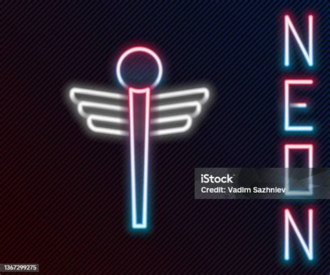 Garis Neon Bercahaya Ikon Simbol Medis Ular Caduceus Terisolasi Di