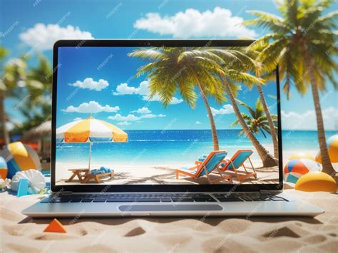 Unleashing Creativity Summer Beach Vibes On Laptop With A Blue