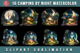 Camping By Night Watercolor Clipart Subl Graphic By Jacpot Creative