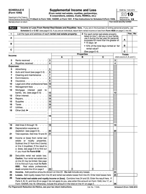 Irs 1040 Schedule E 2010 Fill Out Tax Template Online Us Legal Forms