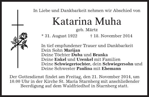 Traueranzeigen Von Katarina Muha Trauer Merkur De