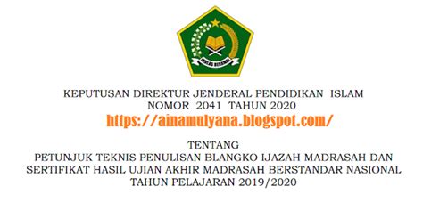 Juknis Penulisan Blangko Ijazah Madrasah Tahun Tp