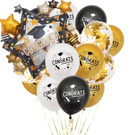 Graduation Season Latex Balloons Gold Black White Graduation Cap