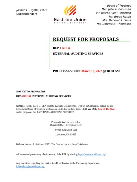 Request For Proposals Rfp For External Audit Services Doc Template