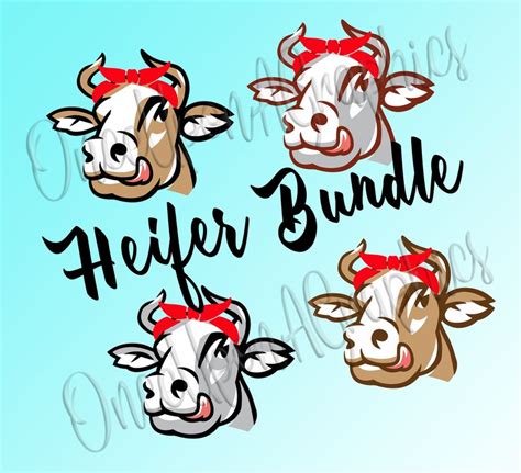 4 Heifers Bundle Heifer With Bandana Cow Wearing Bandana Etsy