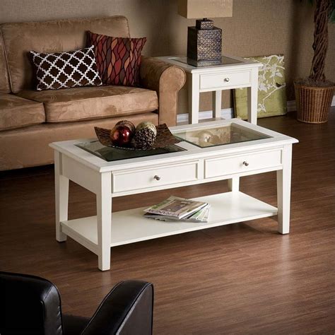 Southern Enterprises Panorama Glass Top Coffee Table In Off White Ck