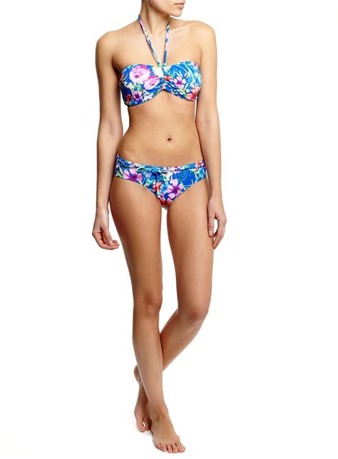 Blue Floral Print Bandeau Bikini Top Swim Beachwear Women