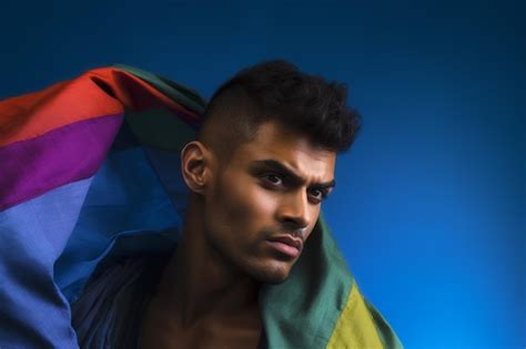 Premium AI Image Expressive Pride Photo Of A Gay Man With A Rainbow Flag Pride Month