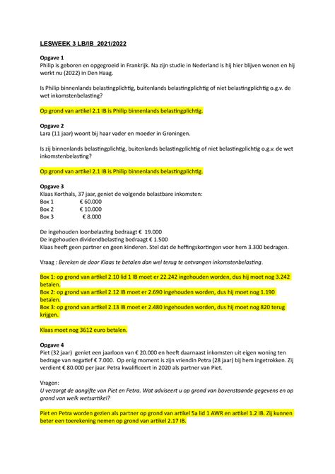 Week 3 Opgaven 2021 2022 LESWEEK 3 LB IB 2021 Opgave 1 Philip Is